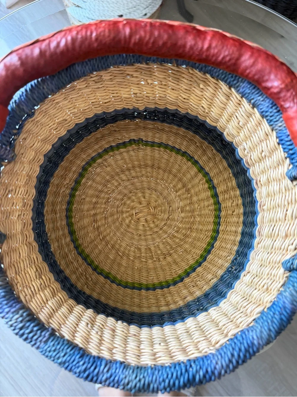 Handmade Ghana Bolga Basket Fair Trade Elephant Grass Leather Handle